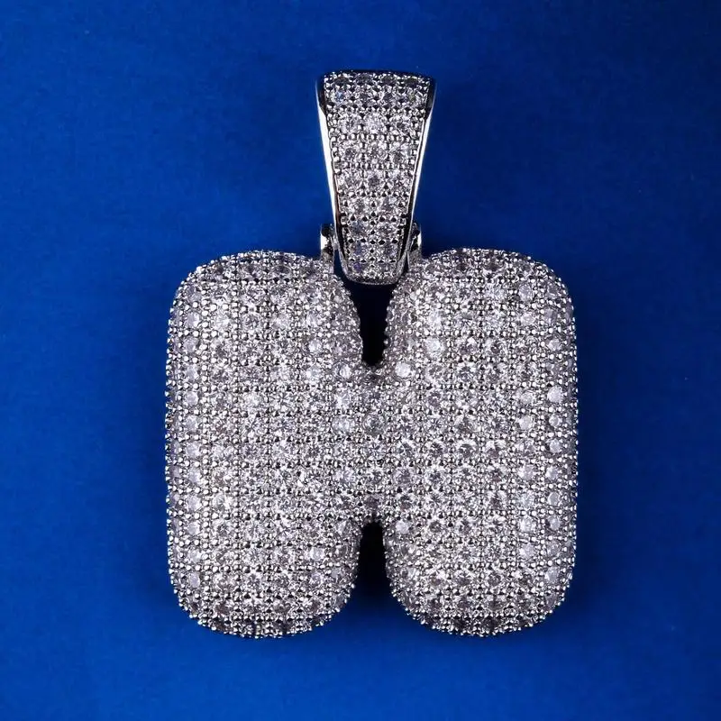 H Iced Out пользовательские Пузырьковые буквы кулон ожерелье пузырь начальные буквы слова Белое золото кулон в стиле хип-хоп Ожерелье для мужчин и женщин - Окраска металла: H
