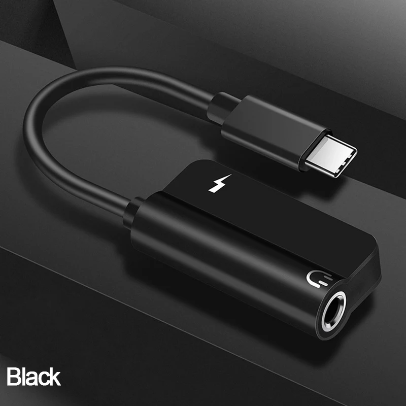 Black Usb type-C адаптер для 3,5 мм разъем для наушников аудио конвертер для наушников Aux type-C зарядный сплиттер кабели для huawei P30 Adaptador - Color: Black