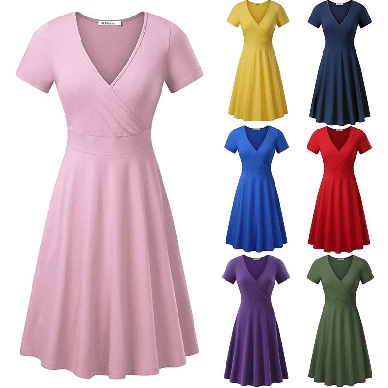 2019 v образный вырез хлопковые платья однотонный летний трапециевидный сарафан с