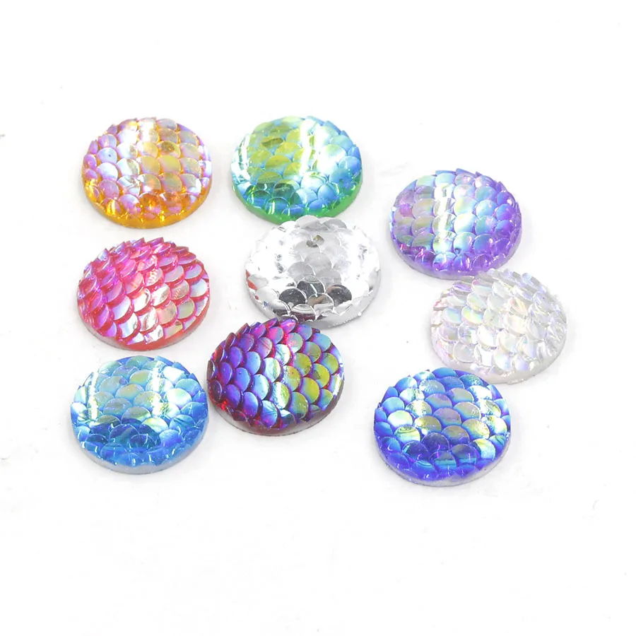 

30pcs/lot ABS Mixed Colors 14mm Flat Round Resin Fish Scale Cabochon Beads for DIY Earring Base Tray Jewelry Making Findings