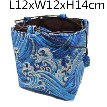 Thicken Wave Large 5 Grid Linen Cloth Bag Drawstring Travel Portable Jewelry Bags Pouch Small Tea Pot 4 Cup Storage Pouch