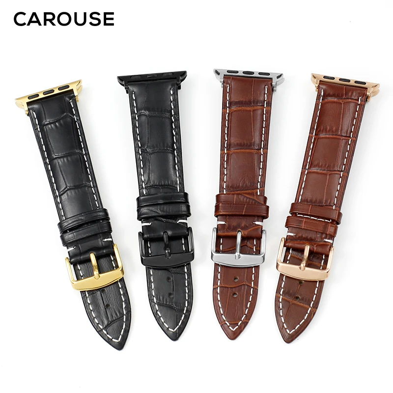 Carouse Watch Accessories Calf Genuine Leather Strap For Apple Watch Band 42mm 38mm Series 4/3/2/1 iWatch 44mm 40mm Watchband