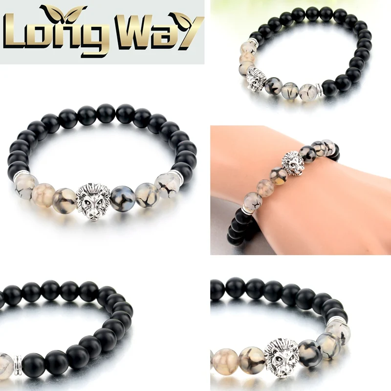 LongWay 8 мм бусины из натурального камня браслет для женщин и мужчин античный