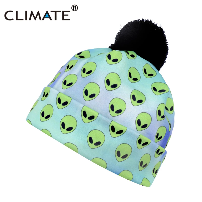 Шапка-бини CLIMATE женская теплая с 3D принтом мягкая трикотажная шапка помпоном для