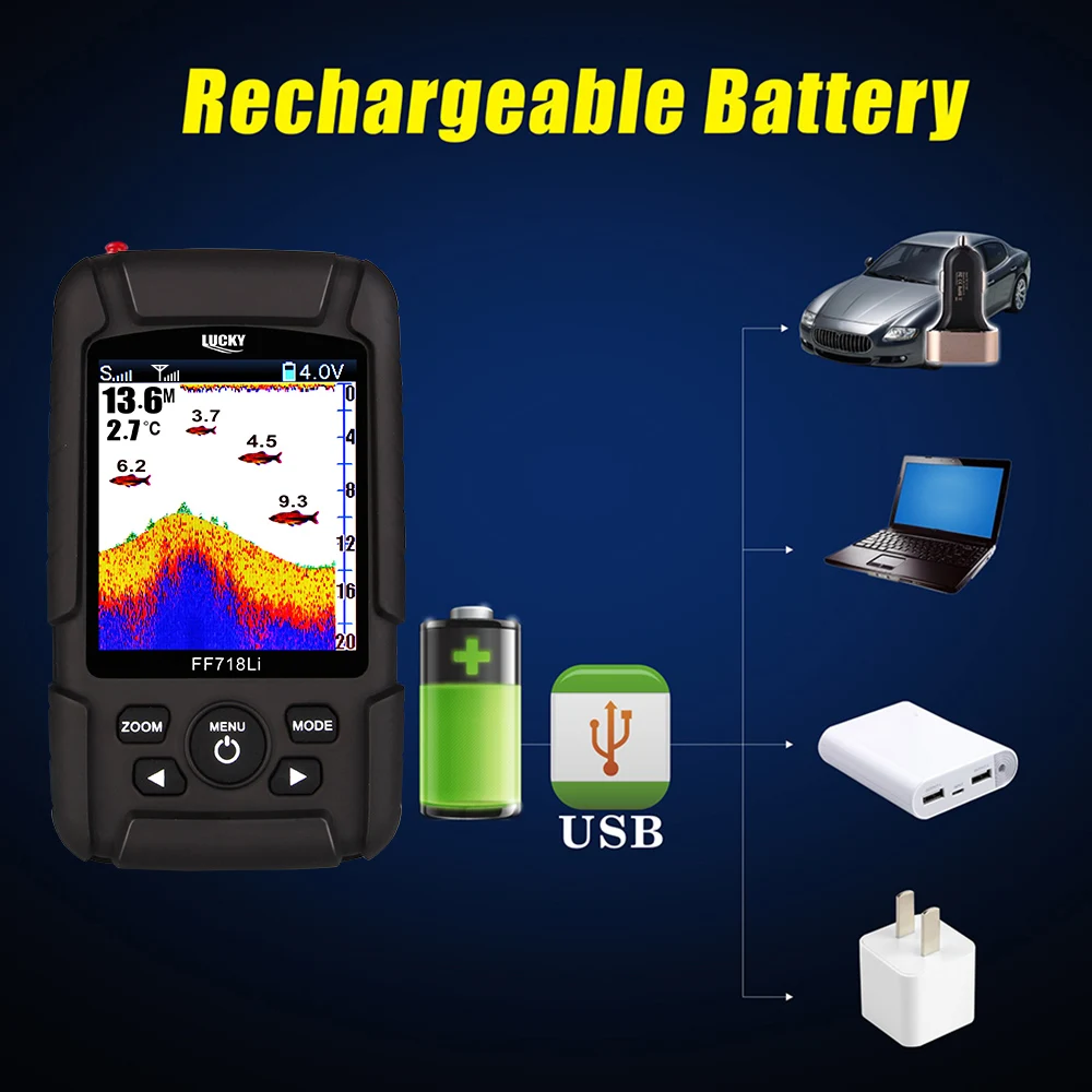 LUCKY беспроводной портативный рыболокатор 45 м/145 футов глубина водонепроницаемый