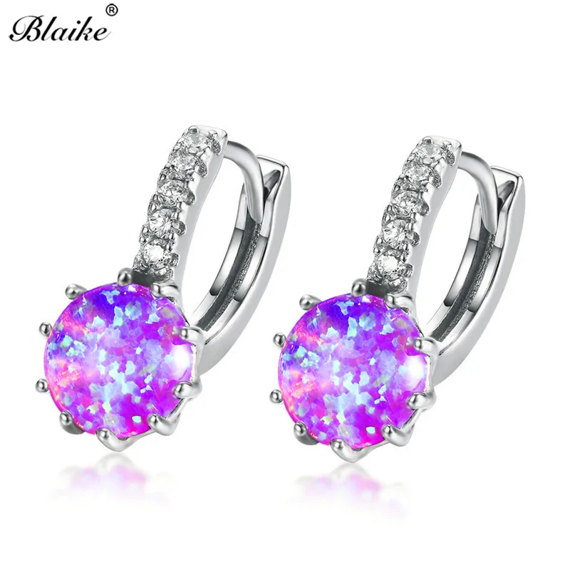 Blaike, мистические Круглые Женские серьги-кольца, 925 серебро, фиолетовый, розовый, белый, синий, огненный опал, серьги в стиле бохо, свадебные пирсинг, ювелирное изделие