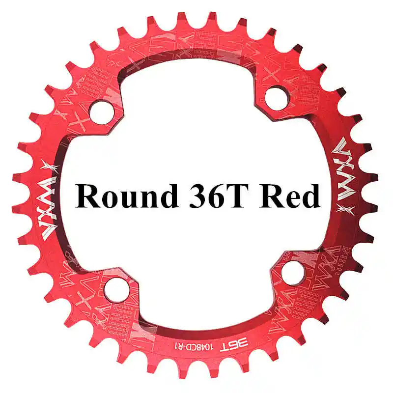 Round 36T Red Велосипедная кривошипа VXM круглая овальная 104BCD 32 T/34 T/36 T/38 T, узкая широкая Ультралегкая велосипедная Звездочка MTB, круглая шатунная пластина - Цвет: Round 36T Red