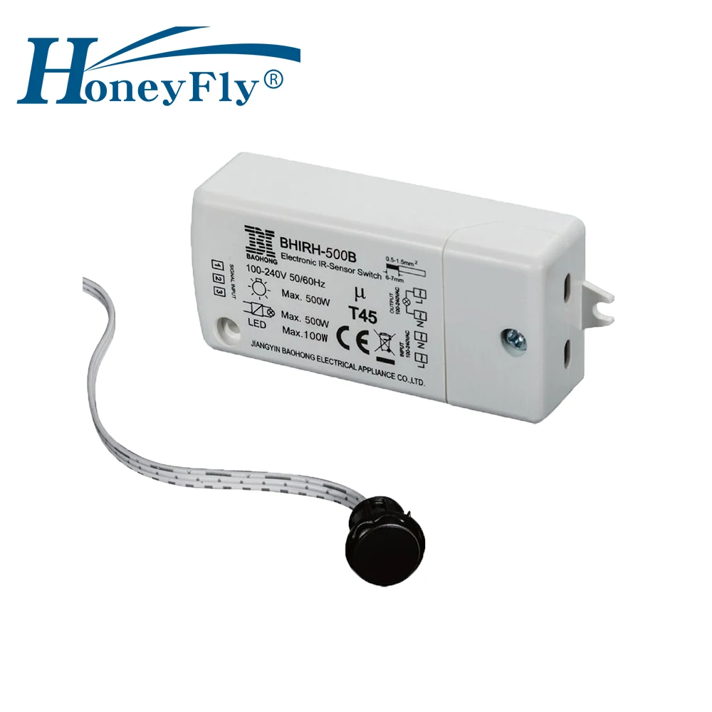 

HoneyFly IR Sensor Switch 500W 100-240V (Max.100W For LEDs) Infrared Light Switch Motion Sensor Intelligent Auto On/off 5-10CM