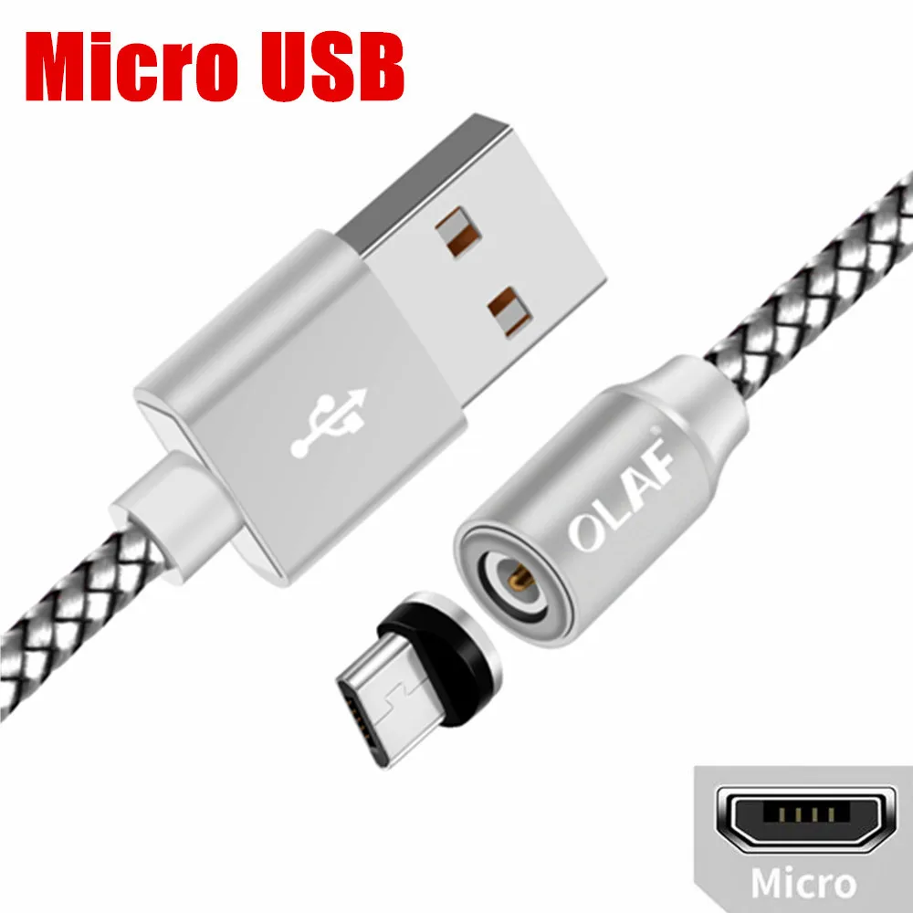 Silver Micro Cable Магнитный usb-кабель OLAF 1 м для iPhone X Xs Max Xr 8 7 6 Быстрый зарядный Магнит Micro USB type C кабель для samsung S9 huawei Xiaomi - Цвет: Silver Micro Cable