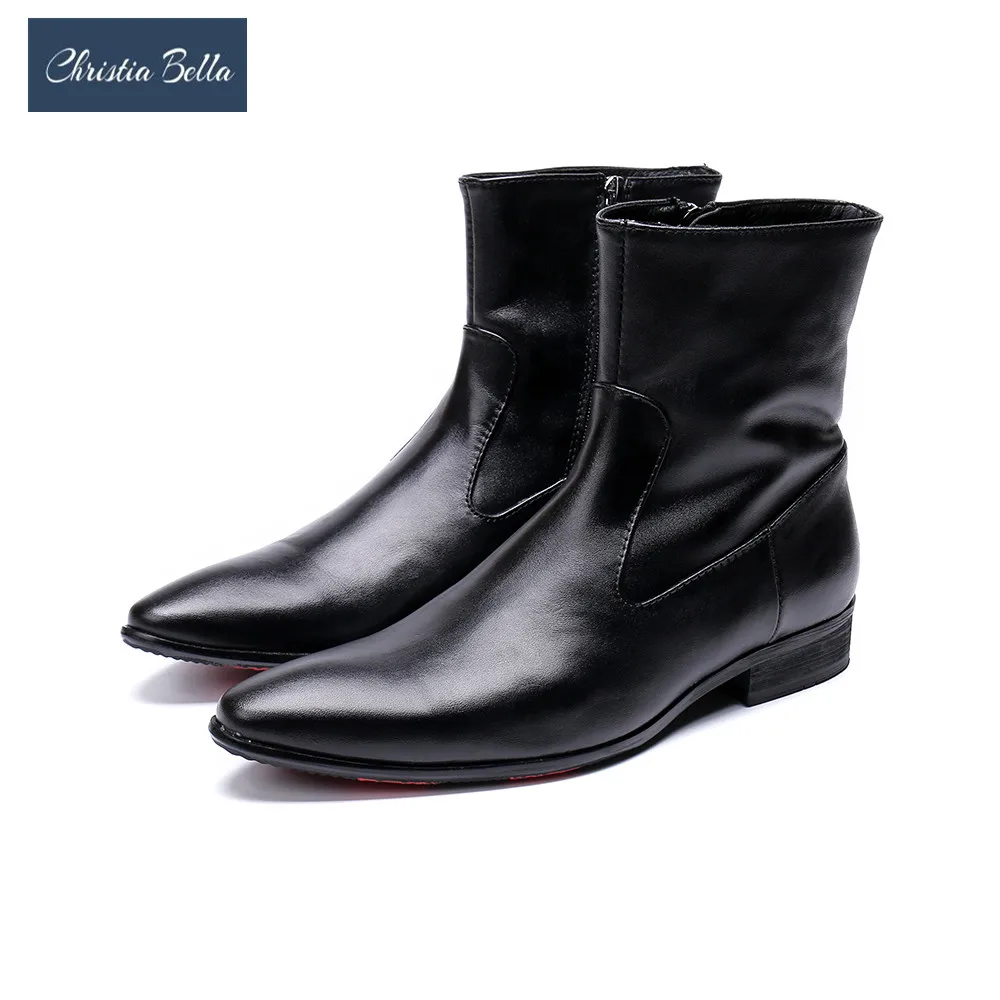 

Christia Bella Autumn Simplicity Solid Men Shoes Genuine Leather Boots Fashion Pointed Toe Boots Big Size Zipper Ankle Boots