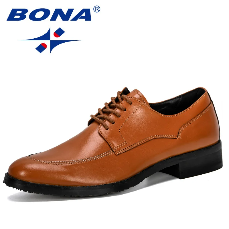 Earth yellow BONA/Новинка года; дизайнерские Классические Мужские модельные туфли с круглым носком; мужские кожаные свадебные туфли; оксфорды; официальная обувь; модная мужская удобная обувь - Цвет: Earth yellow