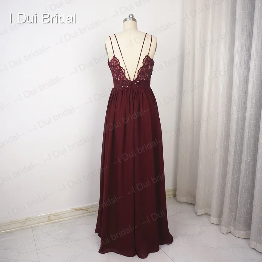 Простое шифоновое платье подружки невесты на тонких бретельках ТРАПЕЦИЕВИДНОЕ