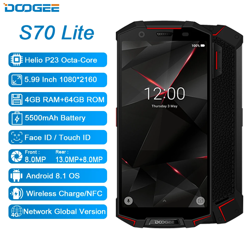 IP68/IP69K водонепроницаемый DOOGEE S70 Lite мобильный телефон беспроводной зарядки NFC 5500