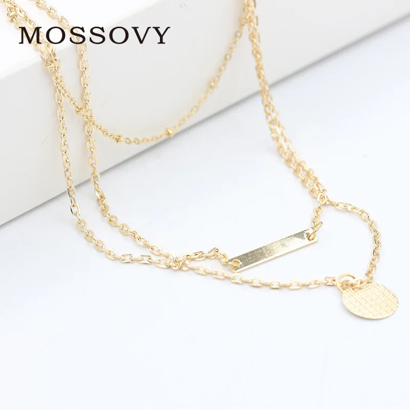 Женское многослойное ожерелье Mossovy украшенное металлическими пайетками модные