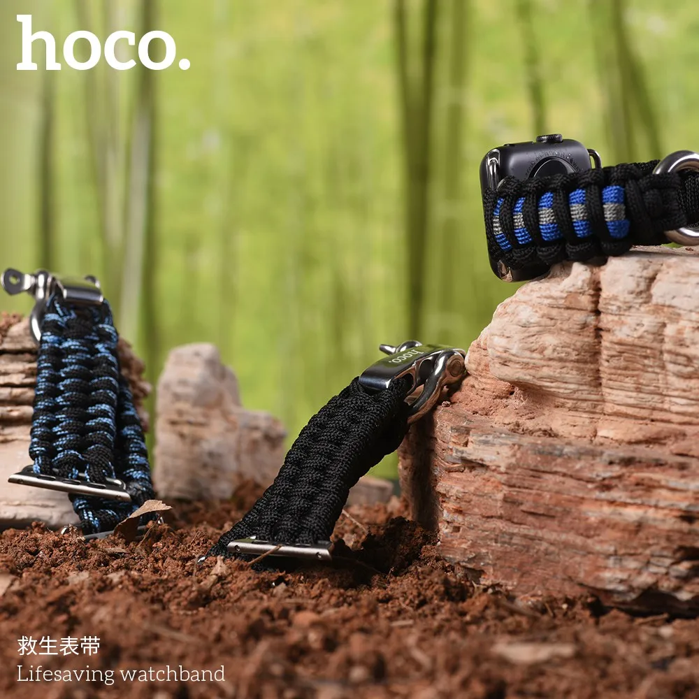 HOCO тканый нейлоновый веревочный ремешок для Apple Watch 42, 44 мм, 38, 40 мм, уцелевший инструмент, браслет для iWatch серии 5, 4, 3, 2, 1, браслет на запястье