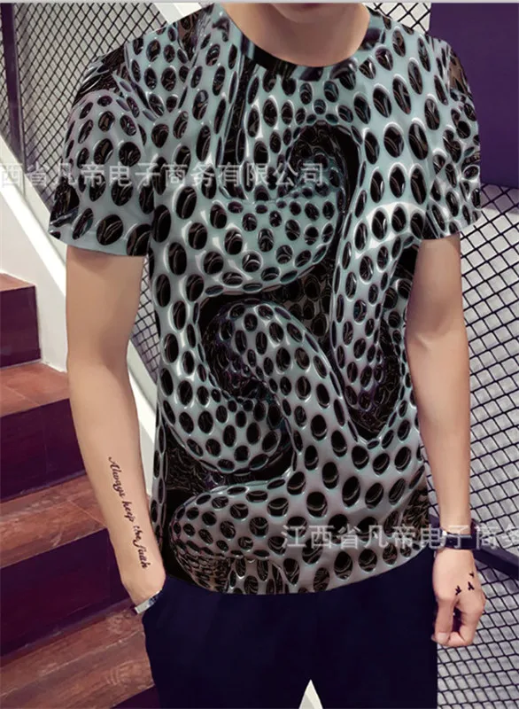 Летняя Новинка 2019 Мужская футболка 3DT модная топ крутая змеиная форма 3D хип-хоп - Фото №1