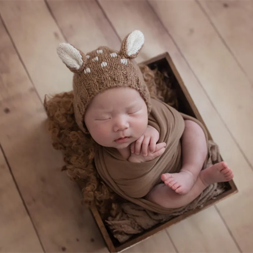 Baby Photography Outfit Crochet Mini Toy and Hat Props Cute Newborn Deer Match wrap Christmas Gift Jersey Wrap | Детская одежда и