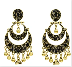 5263 G Египет винтажный, из серебряного сплава Jhumka колокольчиками бусины кисточкой серьги для Для женщин турецкий Племенной цыганские индийские украшения вечерние - Окраска металла: 5263 G