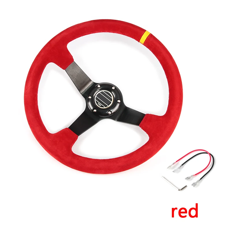 red Хит, 4 дюйма, 350 мм, SPC, глубокий Корн, Дрифтинг, замша, кожа, руль/универсальный, для автомобиля, для автогонок, руль, 2/цвета - Цвет: red