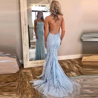 sexy mermaid elegant evening dresses long tulle with appliques party gowns backless evening gowns robe de soiree