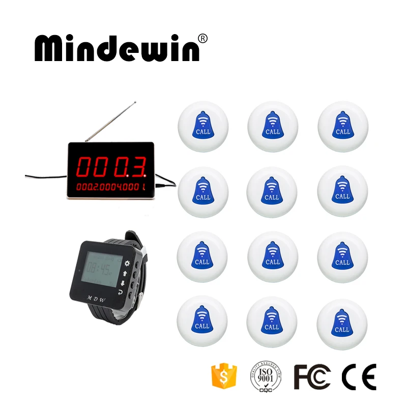 Mindewin зуммер беспроводной 12 шт. звонок для вызова официанта + 1 светодиодный