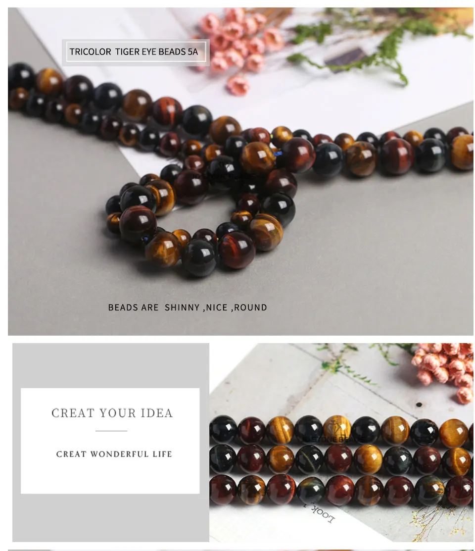 Hot Selling Natural Tricolor Tiger Eyes Loose Gemstone Stone Round Beads For DIY Handmade Jewelry Making Acessorry
