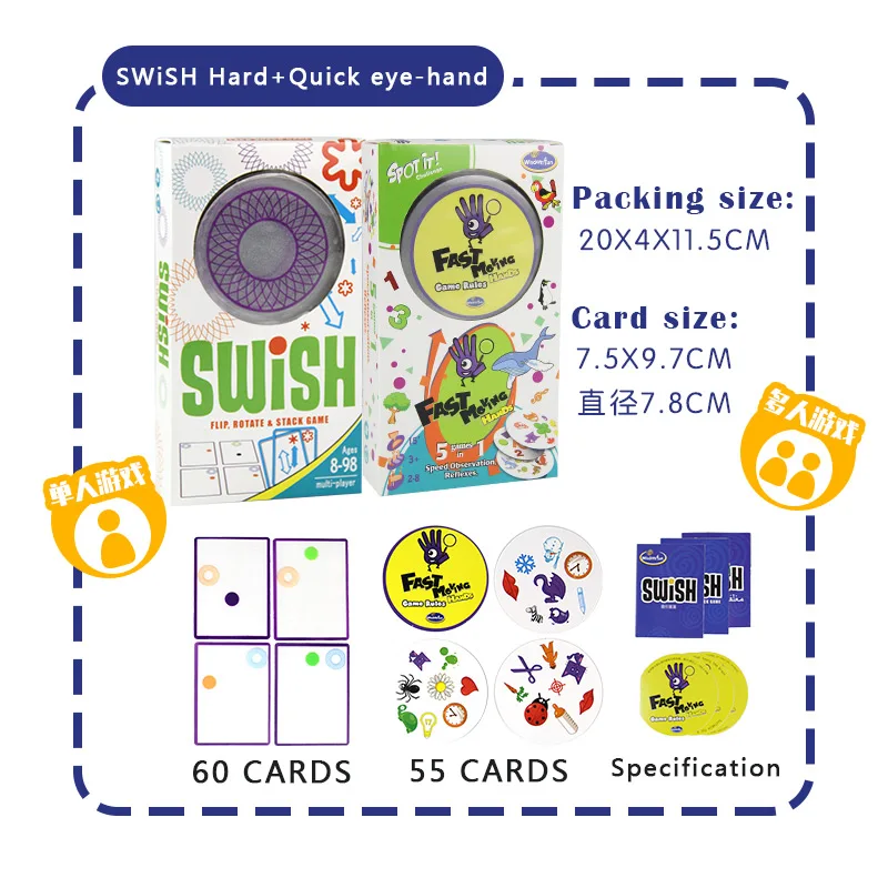 Логическая игра Swish-Веселая прозрачная обучающая карточная игра, Логические игры для детей, игральные карты, настольные игры, игрушки для детей - Цвет: 2in1 Hard eye