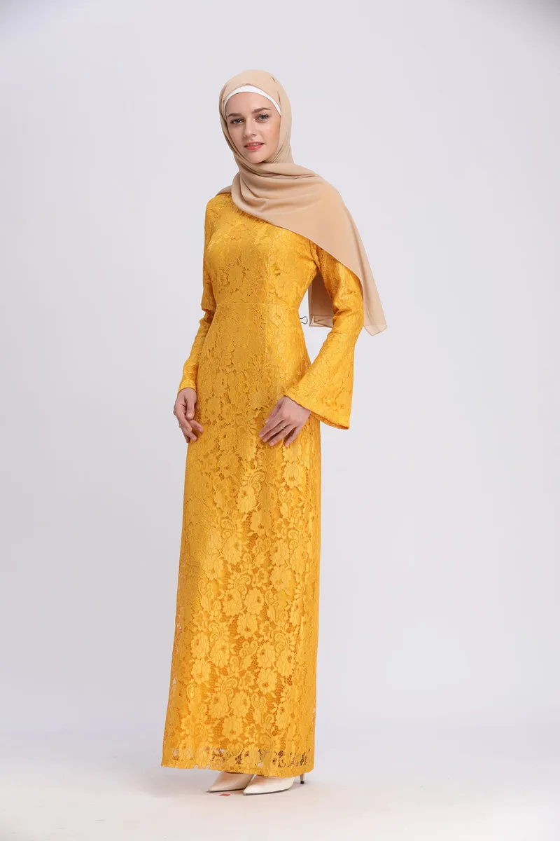 Элегантное мусульманское кружевное платье-футляр abaya, макси, кардиган с расклешенными рукавами, длинные халаты, туника, мусульманская одежда