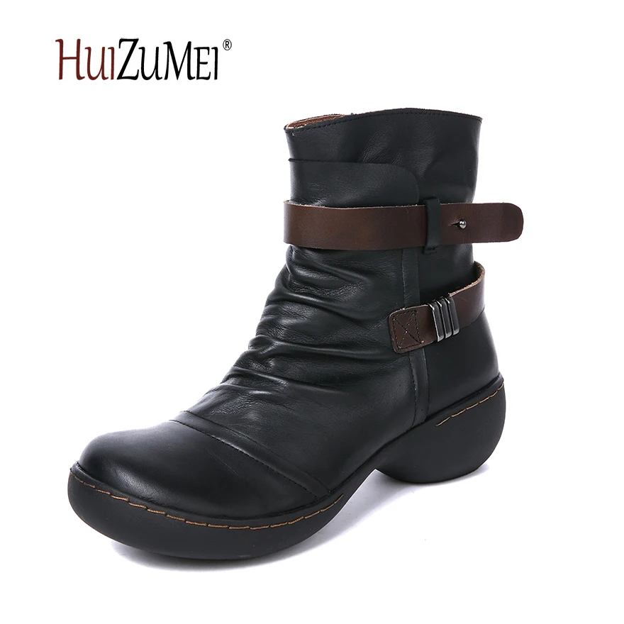 HUIZUMEI/осенне зимняя новая обувь в стиле ретро женские ботинки из натуральной кожи