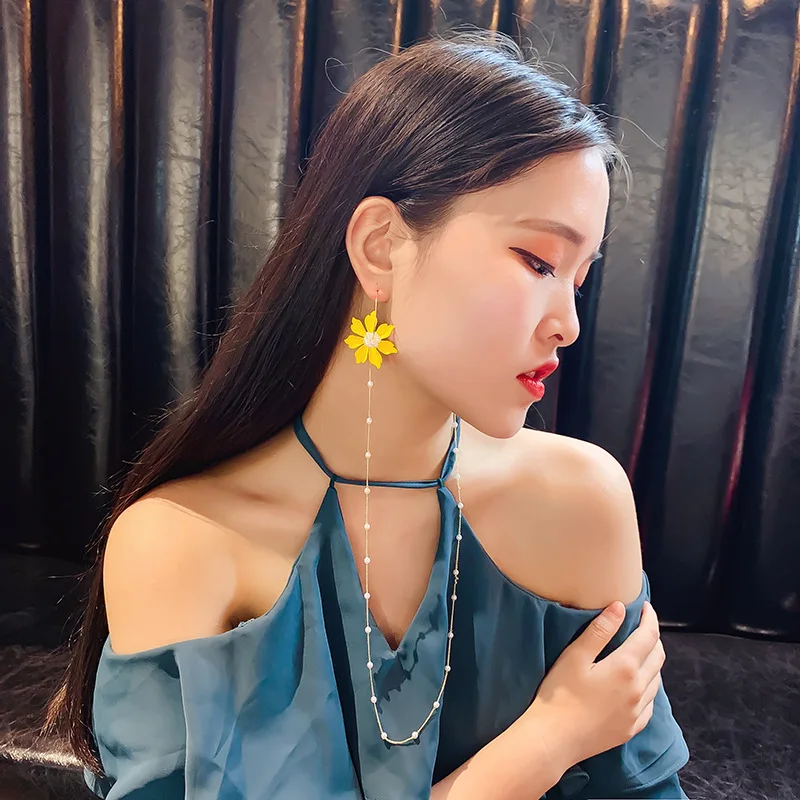 2019 Корея Горячие Модные серьги ожерелье один ювелирные изделия краска цветок
