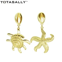totasally summer feeling designed golden alloy shell conch starfish mismatched dangle earrings party ocean drop earrings jewelry