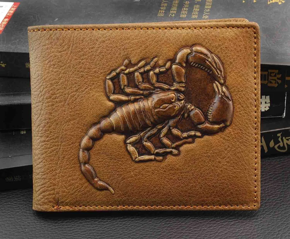 Винтажный стиль скорпион из натуральной кожи Двойные Бумажник для денег и карт