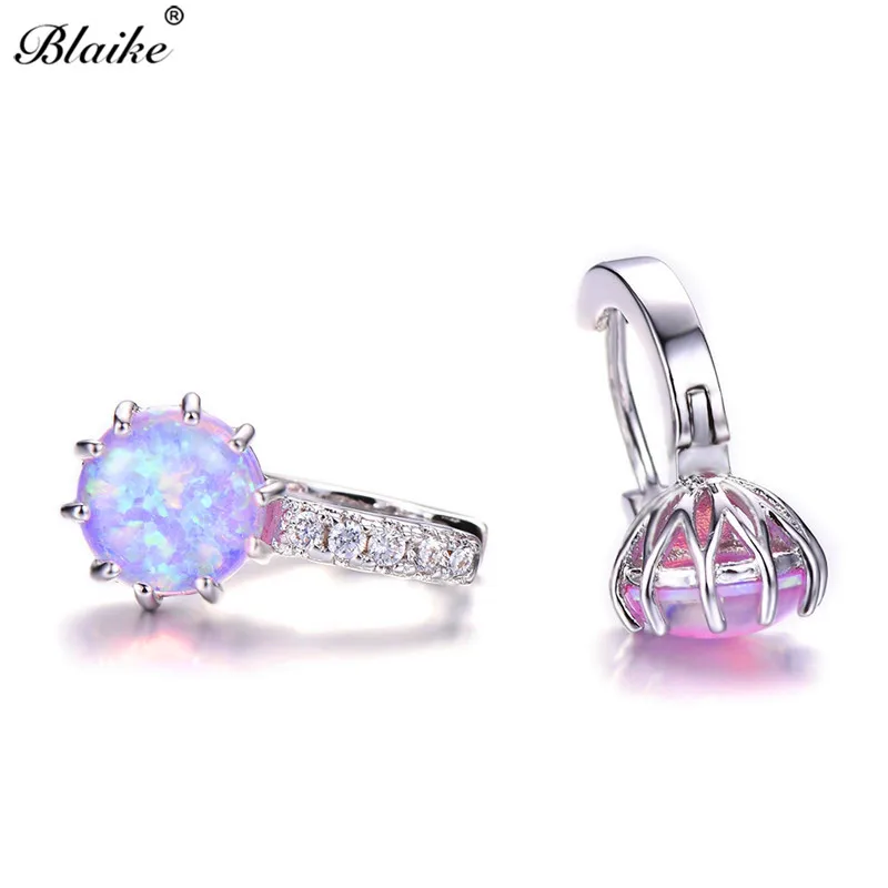 Blaike, мистические Круглые Женские серьги-кольца, 925 серебро, фиолетовый, розовый, белый, синий, огненный опал, серьги в стиле бохо, свадебные пирсинг, ювелирное изделие
