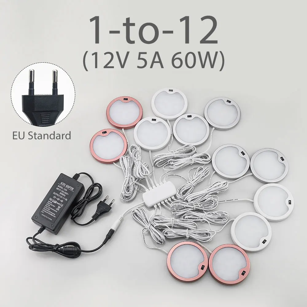 EU 1 to 12 lamps 3W Motion Sensor 12V LED Light Puck Lamp Kitchen Under Cabinet Light Wardrobe Cupboard Closet PIR Night Lighting - Цвет: EU 1 to 12 lamps