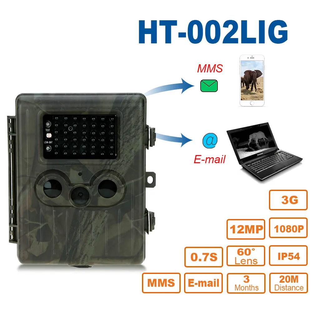 HT002 2G/3G MMS SMS Trail камера водонепроницаемая 12MP 1080P охотничья ловушка 20M ночное