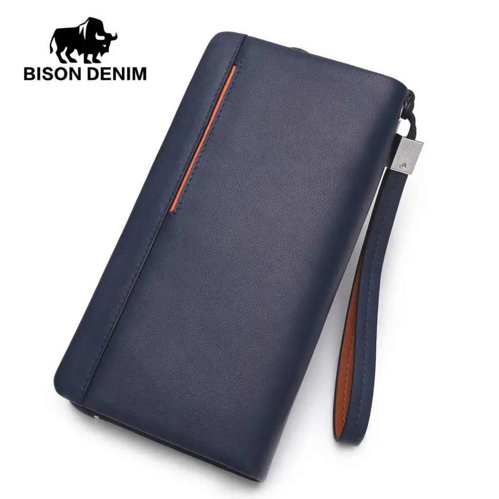 BISON DENIM новинка Мужской Длинный кошелек из натуральной кожи деловой бренд мужской