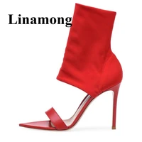 red and black stretch fabric pointed toe thin high heel shoes fashion sexy summer women ankle sandals normal size two color