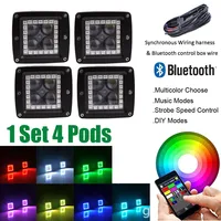 4pcs 3" LED Work Light Bar Cube Pods 4D Lens Spot Flood Beam with RGB Angel Eyes Halo Ring Multi-Color Change & Bluetooth Wiring
