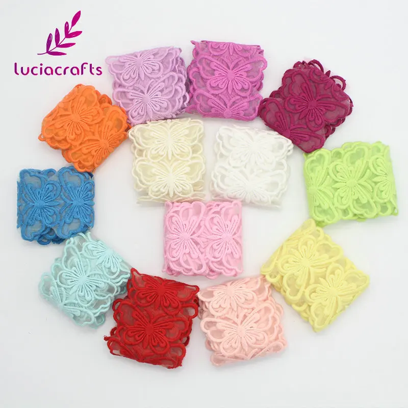 Lucia crafts 1 ярд/партия Вышивка Бабочка кружевная отделка 73 мм DIY платье ткань Швейные