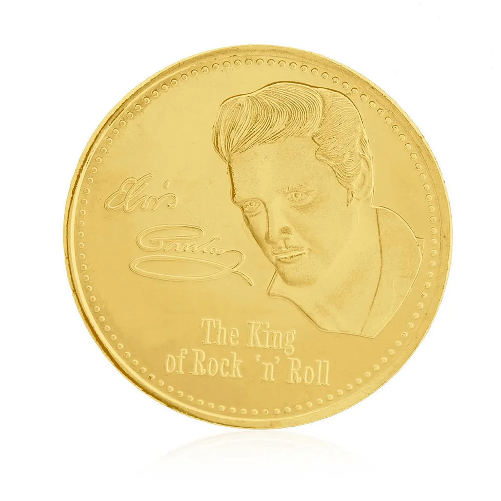Золотой 1 шт. Elvis Presley памятная монета 1935-1977 король N рок ролл золото памятная монета подарок домашний декор - Цвет: Золотой