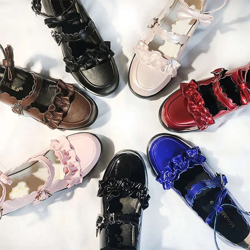Японская прелестная обувь в стиле лолита удобные рюшами 6 ColorJK форма лоли туфли с