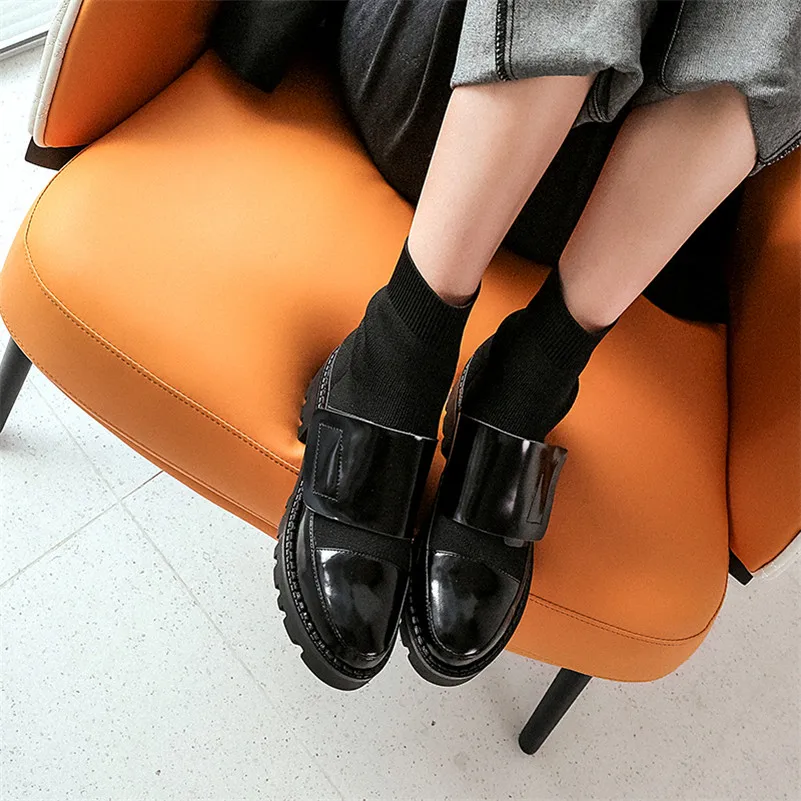 Женские вязаные ботинки FEDONAS зимние из натуральной кожи на платформе без