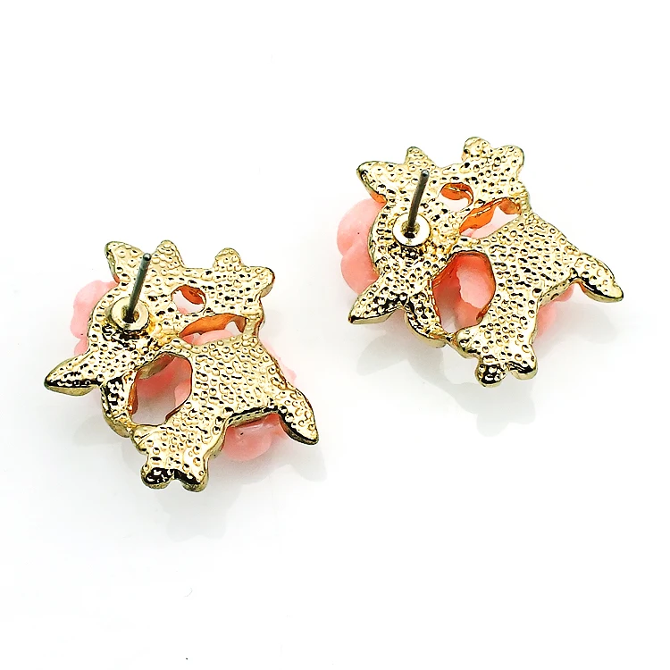 JINGLANG New Fashion Stud Earrings Gold Color Pink Resin Flower For Women Jewelry Gift Free Shipping | Украшения и аксессуары