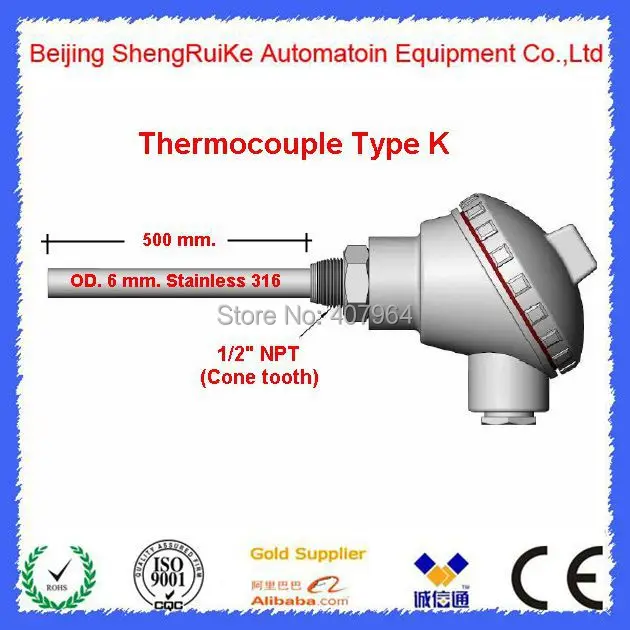 

K type thermocouple sheathed SS316 diameter:6mm