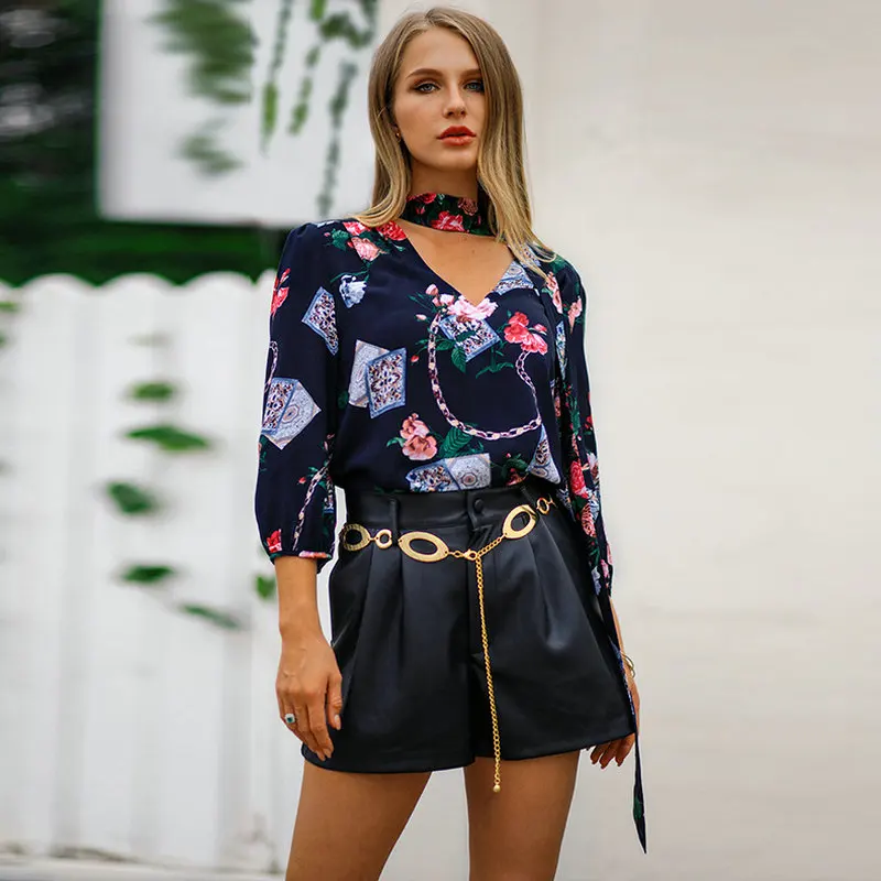 Женские блузки 2019 весенние модные повседневные шифоновые Блузы с рукавом Семь