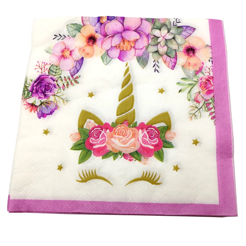 

Wedding Events Party Kids Favors Decoration Unicorn Theme Tissues Food Grade Paper Napkins Birthday Baby Shower Towels 20PCS/LOT