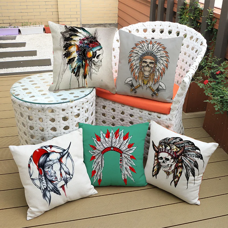 Хлопок лен 18 &quotквадратная подушка индийский череп стиль принт диванные сиденья