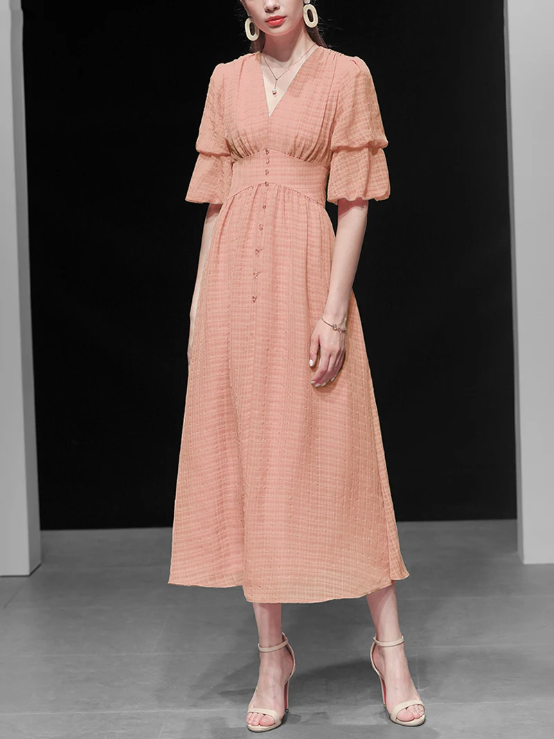 Простое модное винтажное платье с v образным вырезом однобортное бальное