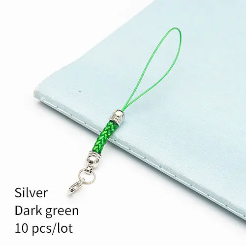 Silver dark green 10 шт., застежка-карабин, ремешок, шнур, мобильный телефон, Лариат, мобильный ремешок, шарм, нейлоновый брелок, цепочка, ювелирное изделие, сделай сам, ювелирное изделие - Цвет: Silver dark green