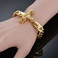 jesus cross mens stainless steel bracelet male wholesale pulseira mens braclets gold color wrist bracelets for men jewelry